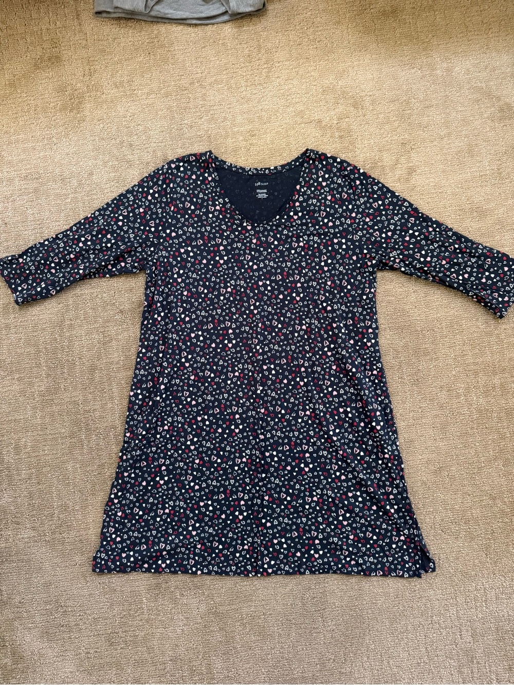 J. Jill Navy Nightgown with Pink and White Heart Print